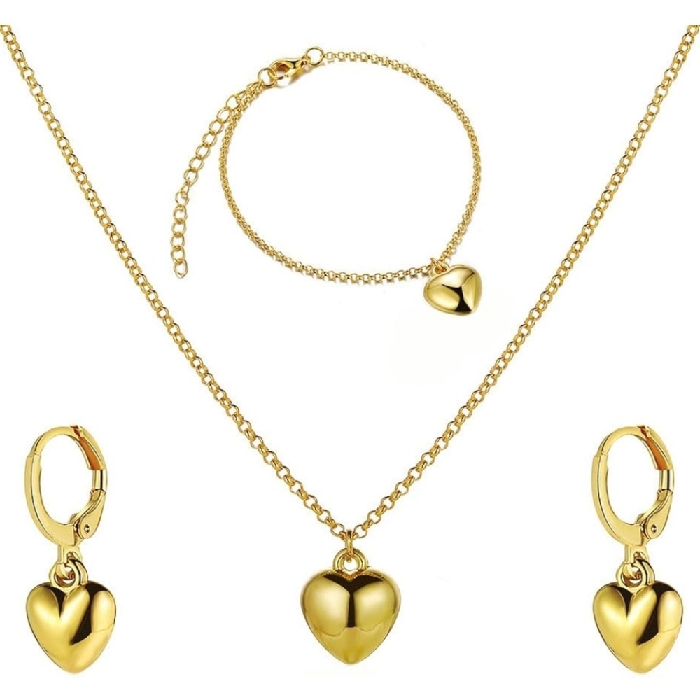 Minimalist Gold Love Heart Jewelry Set‎ Necklace Bracelet Earrings